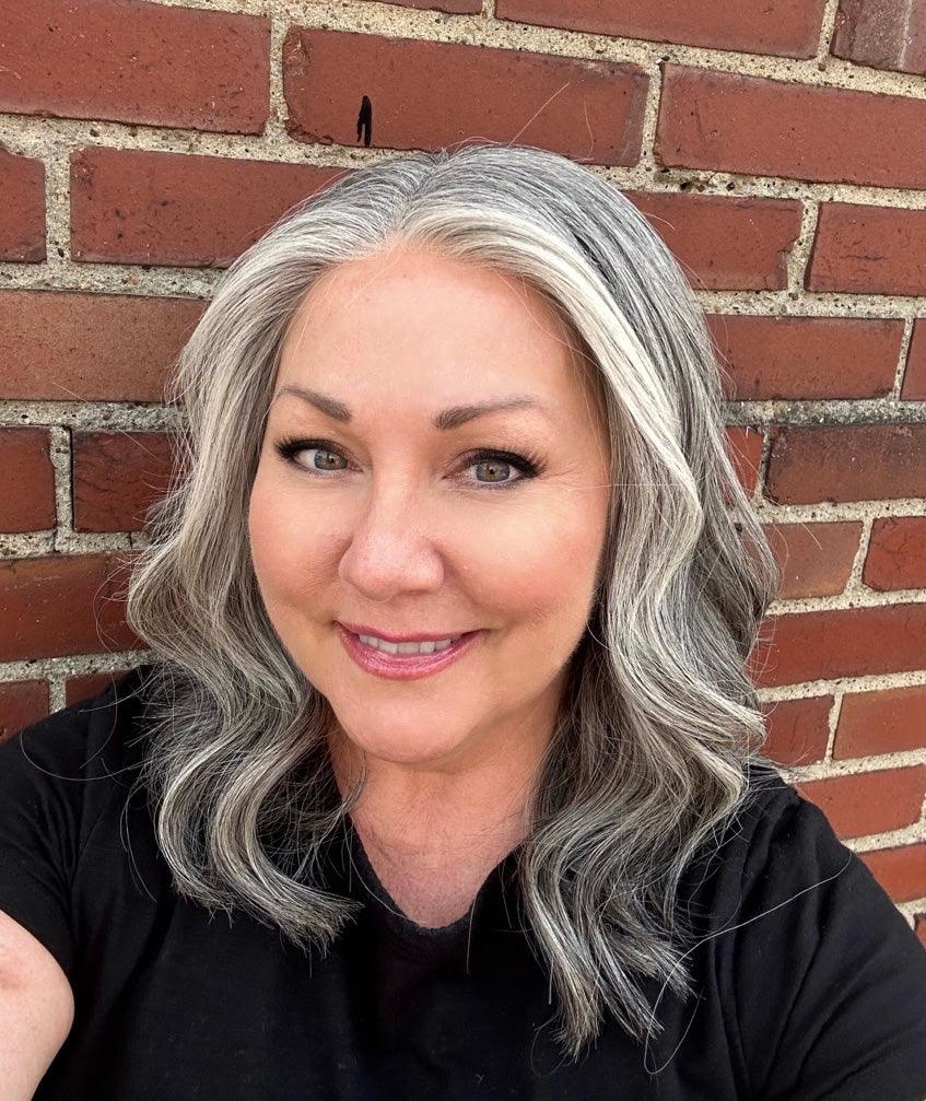 Salt Pepper 16in Lace Top, Platinum Money Piece – Hair Enhancements